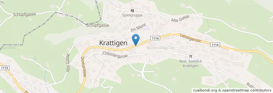 Mapa de ubicacion de Garage Schulthess en Suíça, Berna, Verwaltungsregion Oberland, Verwaltungskreis Frutigen-Niedersimmental, Krattigen.