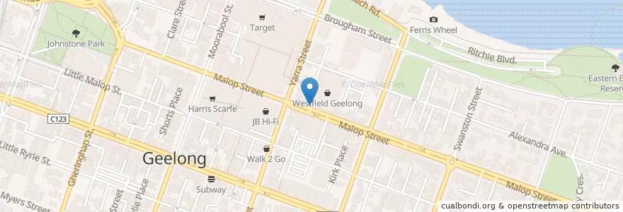 Mapa de ubicacion de Westfield Geelong en 오스트레일리아, Victoria, City Of Greater Geelong.