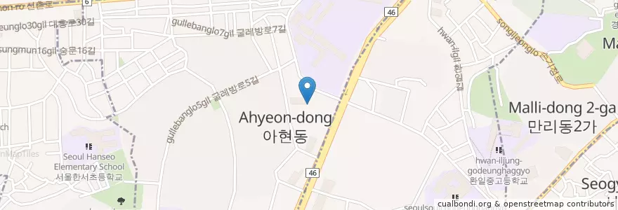 Mapa de ubicacion de 아현동 en 大韓民国, ソウル, 麻浦区, 阿峴洞, 아현동.