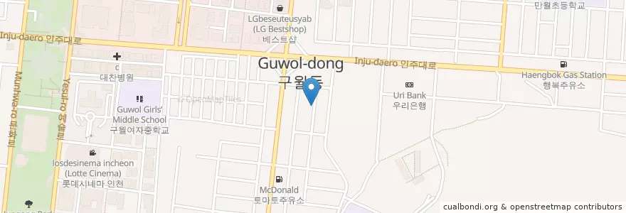 Mapa de ubicacion de 구월동 en Coreia Do Sul, 인천, 남동구, 구월동.