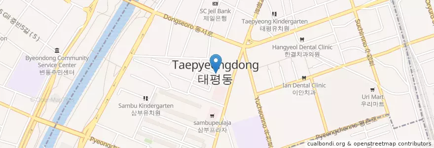 Mapa de ubicacion de 태평동 en Coreia Do Sul, Daejeon, 중구, 서구, 태평동.