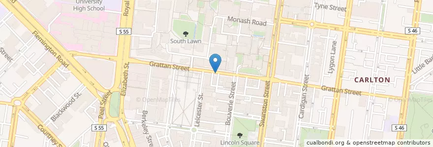 Mapa de ubicacion de University Square/Grattan Street en Australië, Victoria, City Of Melbourne.