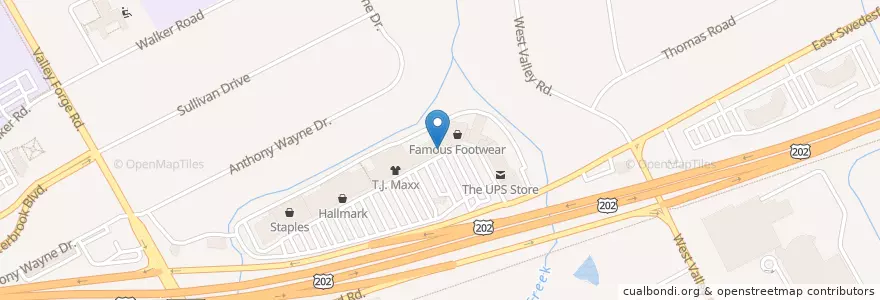 Mapa de ubicacion de Five Guys en United States, Pennsylvania, Chester County, Tredyffrin Township.