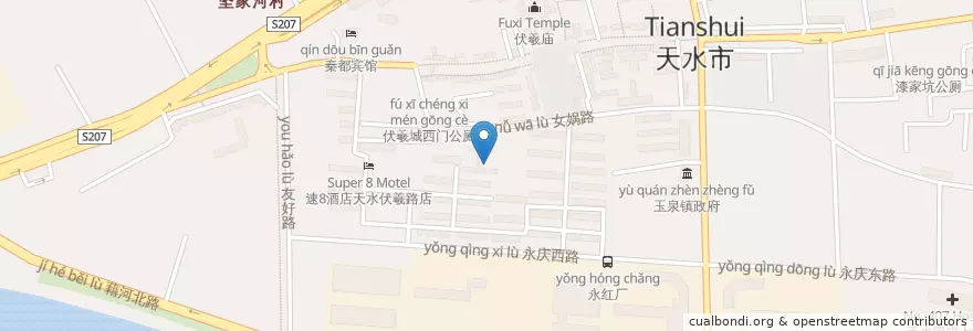 Mapa de ubicacion de 西关街道 en Китай, Ганьсу, 天水市, 秦州区, 西关街道.