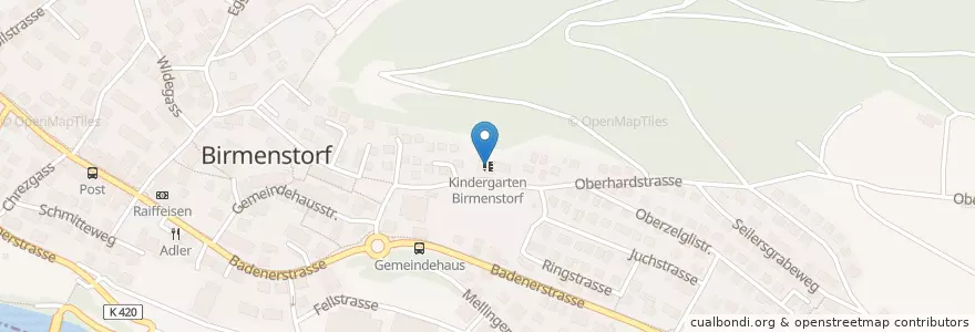 Mapa de ubicacion de Kindergarten Birmenstorf en Schweiz/Suisse/Svizzera/Svizra, Aargau, Bezirk Baden, Birmenstorf.