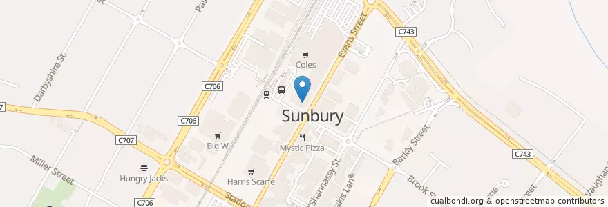 Mapa de ubicacion de Sunbury Post Office en أستراليا, ولاية فيكتوريا, City Of Hume.