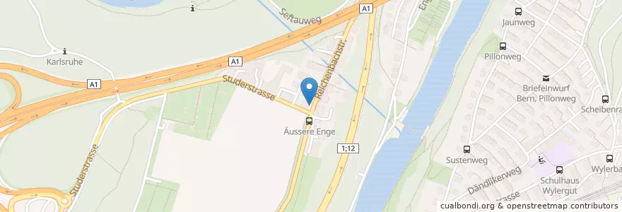 Mapa de ubicacion de Briefeinwurf Bern, Bushaltestelle Äussere Enge en Suiza, Berna, Verwaltungsregion Bern-Mittelland, Verwaltungskreis Bern-Mittelland, Bern.