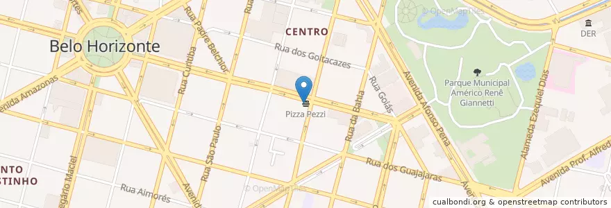 Mapa de ubicacion de Pizza Pezzi en Brazil, Southeast Region, Minas Gerais, Região Geográfica Intermediária De Belo Horizonte, Região Metropolitana De Belo Horizonte, Microrregião Belo Horizonte, Belo Horizonte.