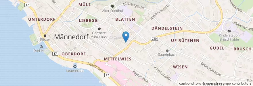 Mapa de ubicacion de Apotheke & Drogerie Leue en سوئیس, زوریخ, Bezirk Meilen, Männedorf.