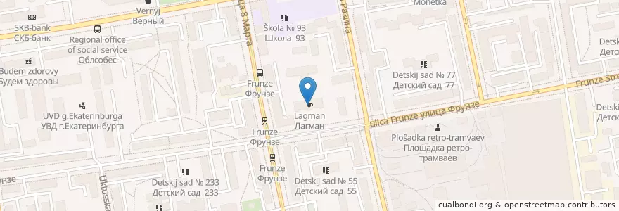 Mapa de ubicacion de Лагман en Russie, District Fédéral De L'Oural, Oblast De Sverdlovsk, Городской Округ Екатеринбург.