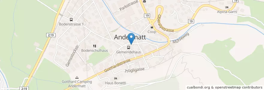Mapa de ubicacion de Andermatt en 瑞士, Uri, Korporation Ursern, Andermatt.