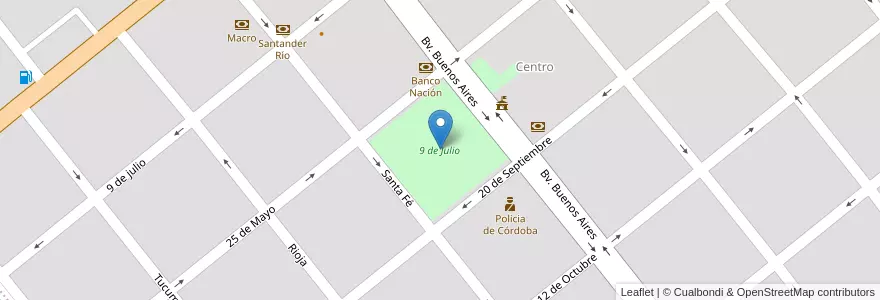 Mapa de ubicacion de 9 de Julio en Arjantin, Córdoba, Departamento Juárez Celman, Pedanía Carnerillo, Municipio De General Cabrera, General Cabrera.