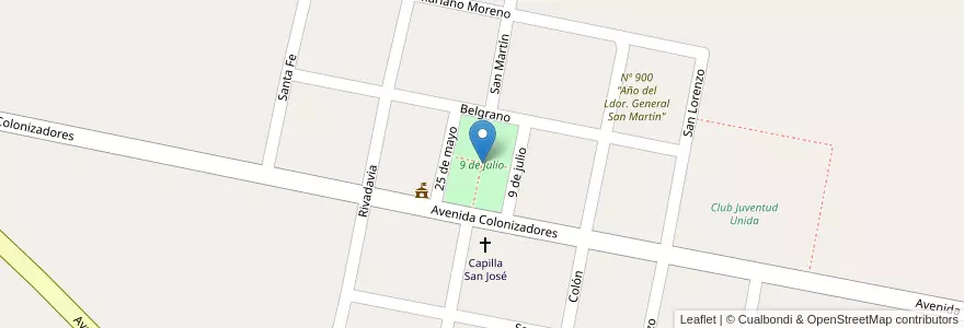 Mapa de ubicacion de 9 de Julio en Arjantin, Santa Fe, Departamento Castellanos, Municipio De Villa San José.