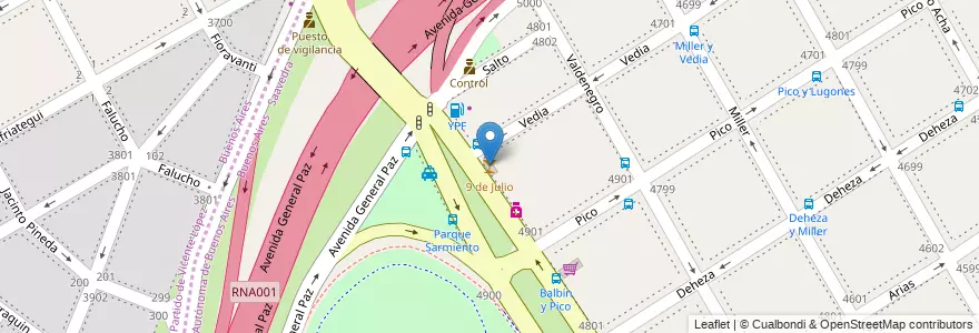 Mapa de ubicacion de 9 de Julio, Saavedra en آرژانتین, Ciudad Autónoma De Buenos Aires, Comuna 12, Partido De Vicente López, Buenos Aires, Vicente López.
