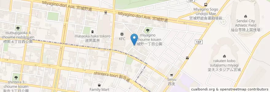 Mapa de ubicacion de 仙台榴ヶ岡郵便局 en Japan, Präfektur Miyagi, 仙台市, 若林区.