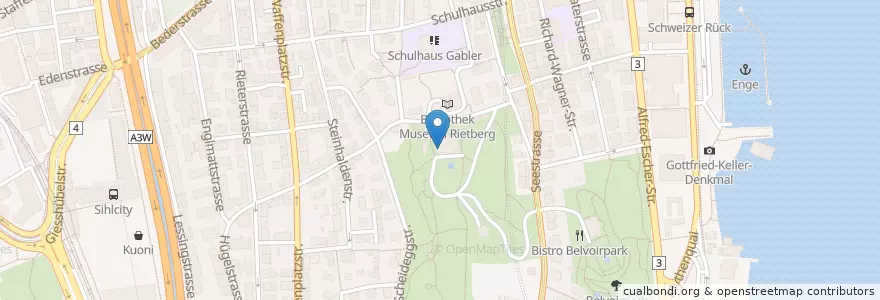 Mapa de ubicacion de Café Museum Rietberg en Svizzera, Zurigo, Distretto Di Zurigo, Zurigo.