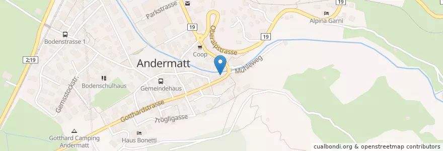 Mapa de ubicacion de Di alt Apothek en 瑞士, Uri, Korporation Ursern, Andermatt.