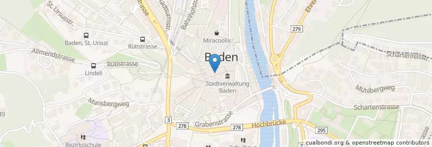 Mapa de ubicacion de La Cittadella en Schweiz/Suisse/Svizzera/Svizra, Aargau, Bezirk Baden, Baden.