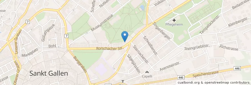 Mapa de ubicacion de Scheiwiller Brocki & Cafe Bar en Schweiz/Suisse/Svizzera/Svizra, Sankt Gallen, Wahlkreis St. Gallen, St. Gallen.