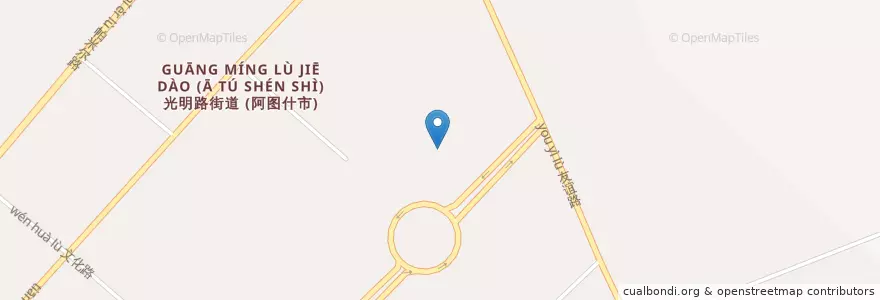 Mapa de ubicacion de 光明路街道 en 中国, 新疆维吾尔自治区, 克孜勒苏柯尔克孜自治州 قىرغىز ئاپتونوم ئوبلاستى Kizilsu, 阿图什市 ارتىش, 光明路街道.