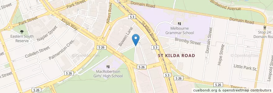 Mapa de ubicacion de Qeens Road/Bowen Crescent en Australien, Victoria, City Of Port Phillip.