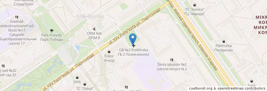 Mapa de ubicacion de ГБ №2 Поликлиника en Rusia, Distrito Federal Central, Óblast De Bélgorod, Старооскольский Городской Округ.