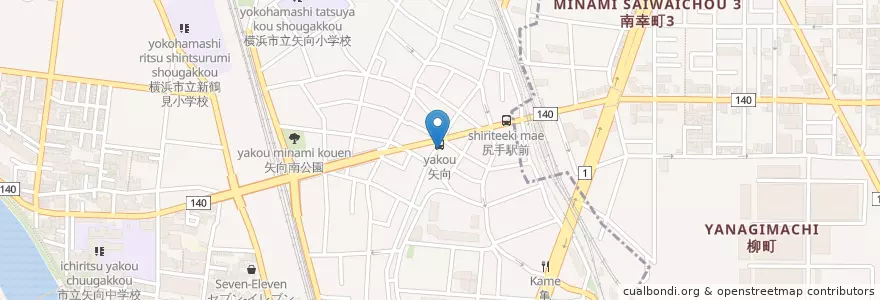 Mapa de ubicacion de 尻手駅前郵便局 en Japan, Präfektur Kanagawa, Yokohama, 鶴見区.