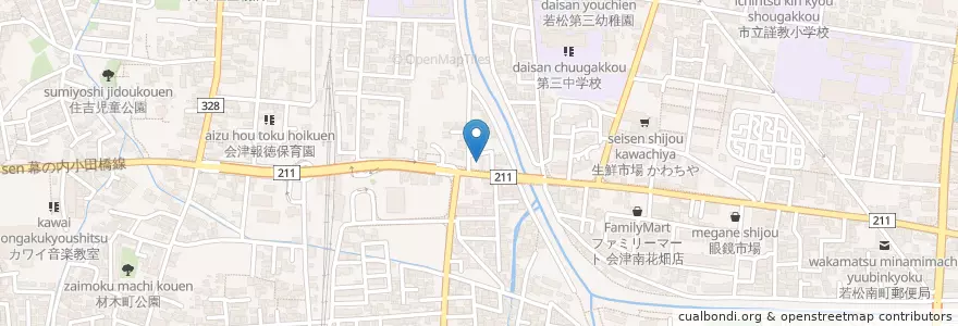 Mapa de ubicacion de オカモトセルフ会津若松 en 日本, 福島県, 会津若松市.