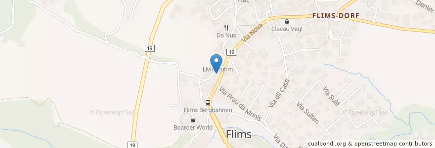 Mapa de ubicacion de Raiffeisenbank en Suiza, Grisones, Imboden, Flims.