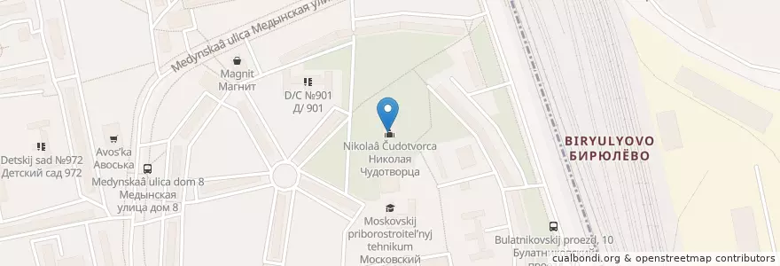 Mapa de ubicacion de Николая Чудотворца en Russie, District Fédéral Central, Moscou, Южный Административный Округ, Район Бирюлёво Западное.