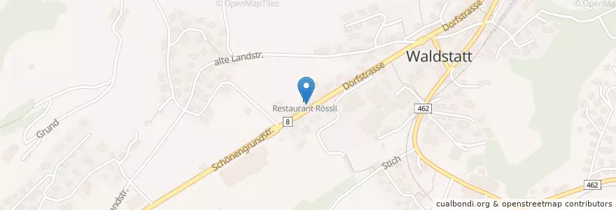 Mapa de ubicacion de Restaurant Rössli en Schweiz/Suisse/Svizzera/Svizra, Appenzell Ausserrhoden, Sankt Gallen, Hinterland, Waldstatt.