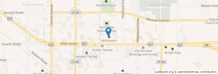 Mapa de ubicacion de McDonald's en 미국, 플로리다주, Orange County, Apopka.