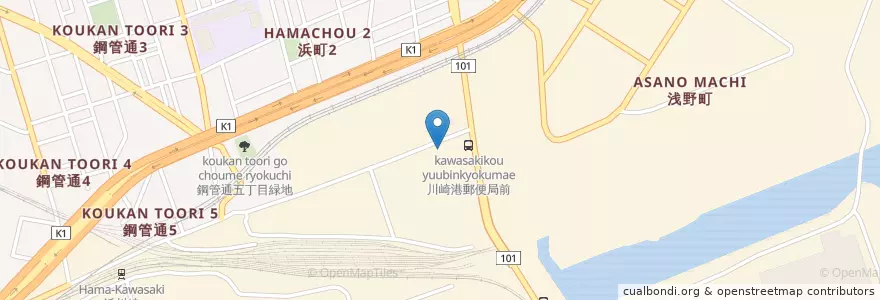 Mapa de ubicacion de Kawasaki Port Post Office en Japan, Kanagawa Prefecture, Kawasaki, Kawasaki Ward.