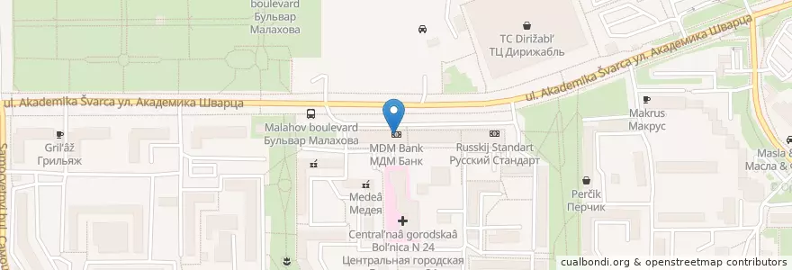 Mapa de ubicacion de МДМ Банк en ロシア, ウラル連邦管区, スヴェルドロフスク州, エカテリンブルク管区.