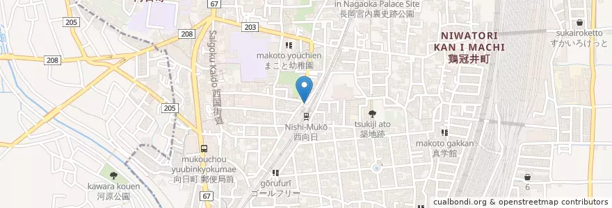Mapa de ubicacion de 長岡京大極殿跡 en Japan, 京都府, 向日市.