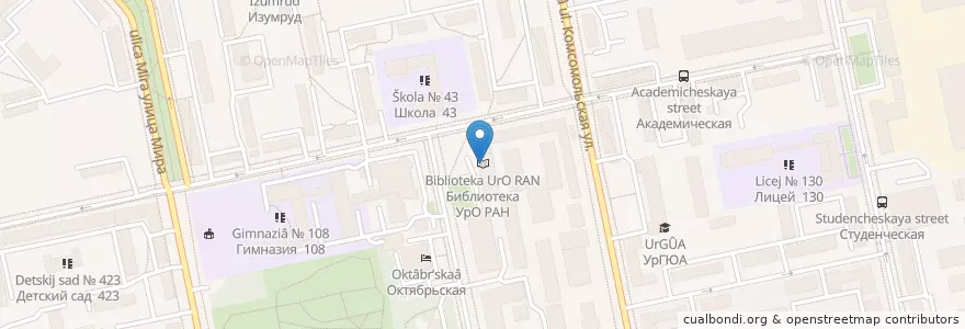 Mapa de ubicacion de Библиотека УрО РАН en Russland, Föderationskreis Ural, Oblast Swerdlowsk, Городской Округ Екатеринбург.