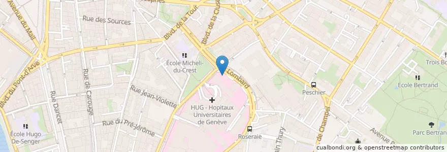 Mapa de ubicacion de Genève HUG / Rue Lombard en Schweiz/Suisse/Svizzera/Svizra, Genève, Genève, Genève.