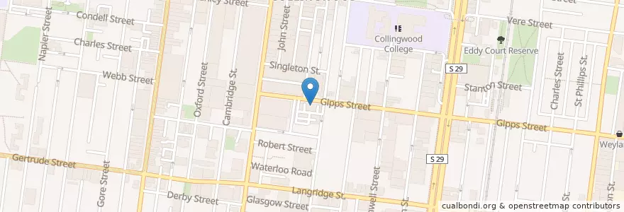 Mapa de ubicacion de Glassworks Café en Australien, Victoria, City Of Yarra.