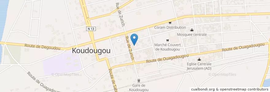 Mapa de ubicacion de Koudougou en ブルキナファソ, Centre-Ouest, Boulkiemdé, Koudougou, Koudougou.
