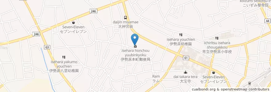 Mapa de ubicacion de 伊勢原本町郵便局 en Giappone, Prefettura Di Kanagawa, 伊勢原市.
