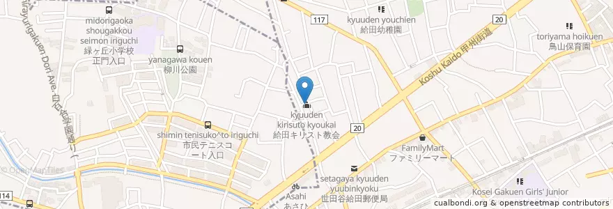 Mapa de ubicacion de 給田キリスト教会 en Япония, Токио, Сэтагая.