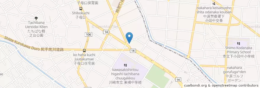 Mapa de ubicacion de 手づくりうどん 味の民芸 en Japan, 神奈川県, 川崎市, 中原区.