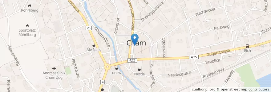 Mapa de ubicacion de Poststelle 6330 Cham 1 en Svizzera, Zugo, Cham.