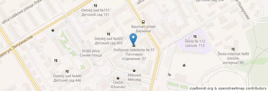 Mapa de ubicacion de Почтовое отделение № 57 en Russie, District Fédéral De L'Oural, Oblast De Sverdlovsk, Городской Округ Екатеринбург.