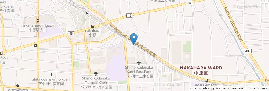 Mapa de ubicacion de なか卯 en 일본, 가나가와현, 川崎市, 中原区.