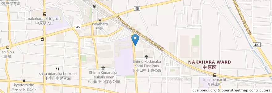 Mapa de ubicacion de 北海 (Hokkai) en Japonya, 神奈川県, 川崎市, 中原区.