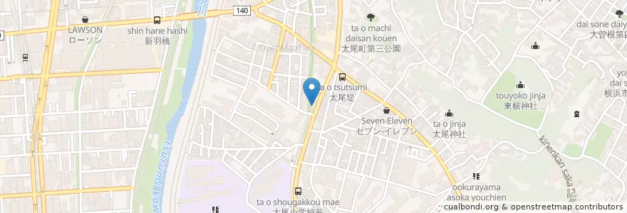 Mapa de ubicacion de 横浜太尾郵便局 en 일본, 가나가와현, 요코하마시, 港北区.