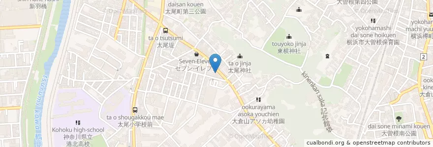 Mapa de ubicacion de 横浜信用金庫大倉山支店 en 일본, 가나가와현, 요코하마시, 港北区.