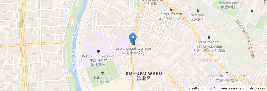 Mapa de ubicacion de 麺房　八角 en Japan, 神奈川県, Yokohama, 港北区.