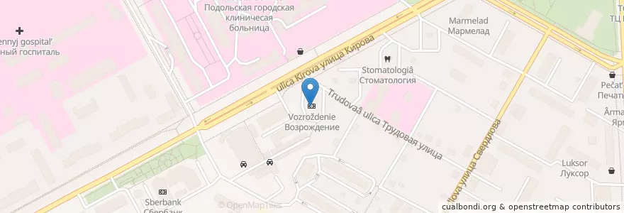 Mapa de ubicacion de Возрождение en Rusia, Distrito Federal Central, Óblast De Moscú, Городской Округ Подольск.